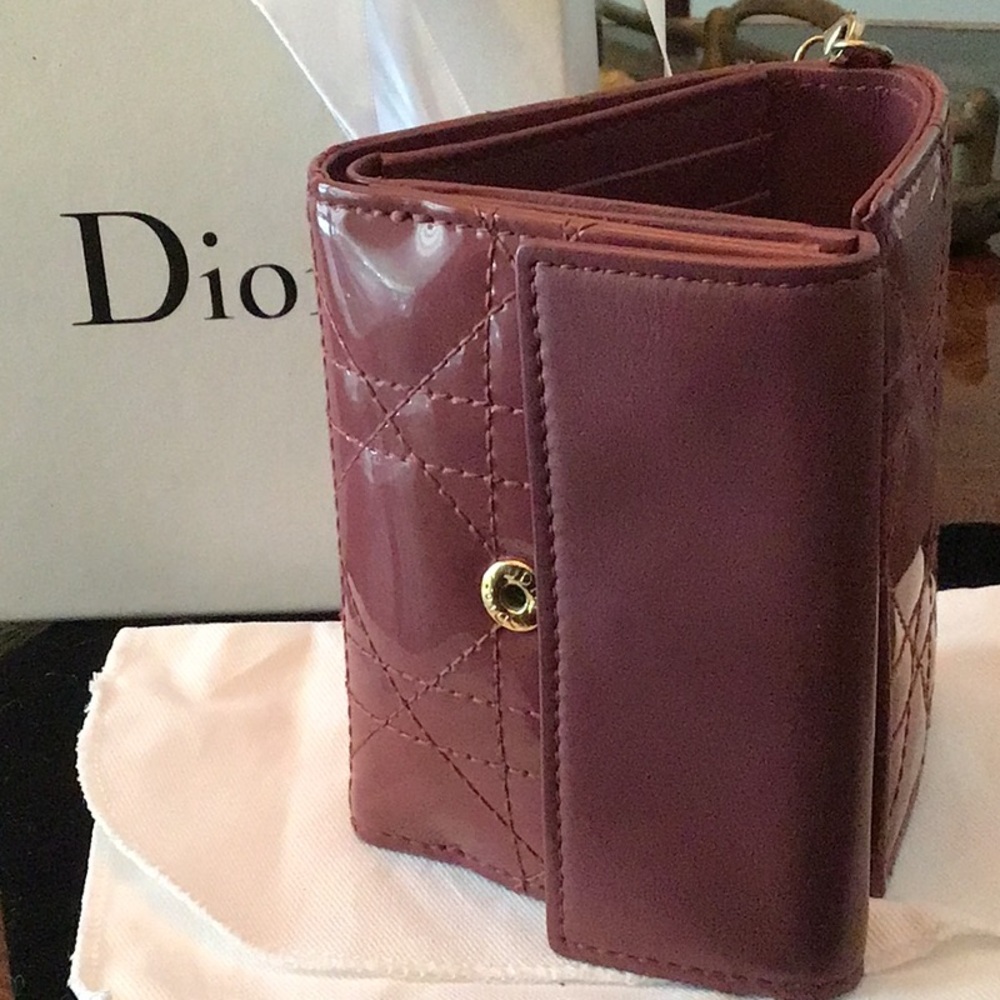 Authentic Lady Dior Lotus Trifold Patent Leather Compact Folding Wallet with COA - Picture 6 of 10